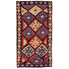 Persischer Kelim-Teppich Circa 1910 - Wolle Blau Elfenbein Rot Design - 91268