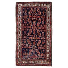 Persian Bijar Small Rug Circa 1910 - Wool Ivory Navy Blue Red Design - 91281