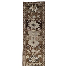 Persische Aserbaidschan Läufer Teppich Circa 1910 - Wolle Braun Elfenbein Design - 91282