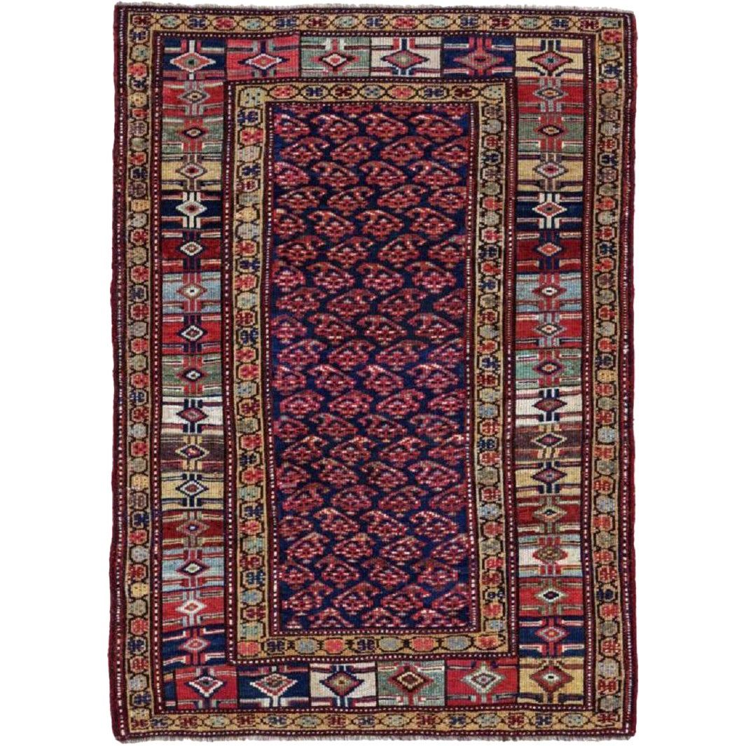 Persian Azerbaijan Small Rug - Wool Green Blue Red Yellow - 91248 For Sale