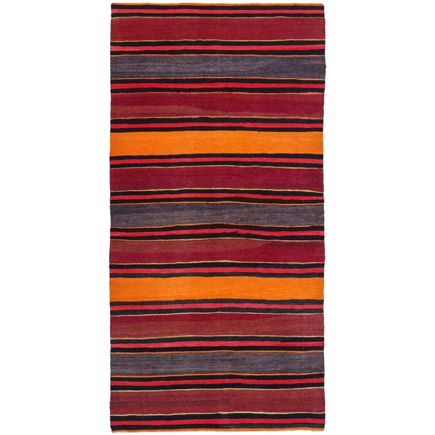 Persian Kilim Small Rug Circa 1910 - Wool Blue Pink Red Yellow Design - 91246
