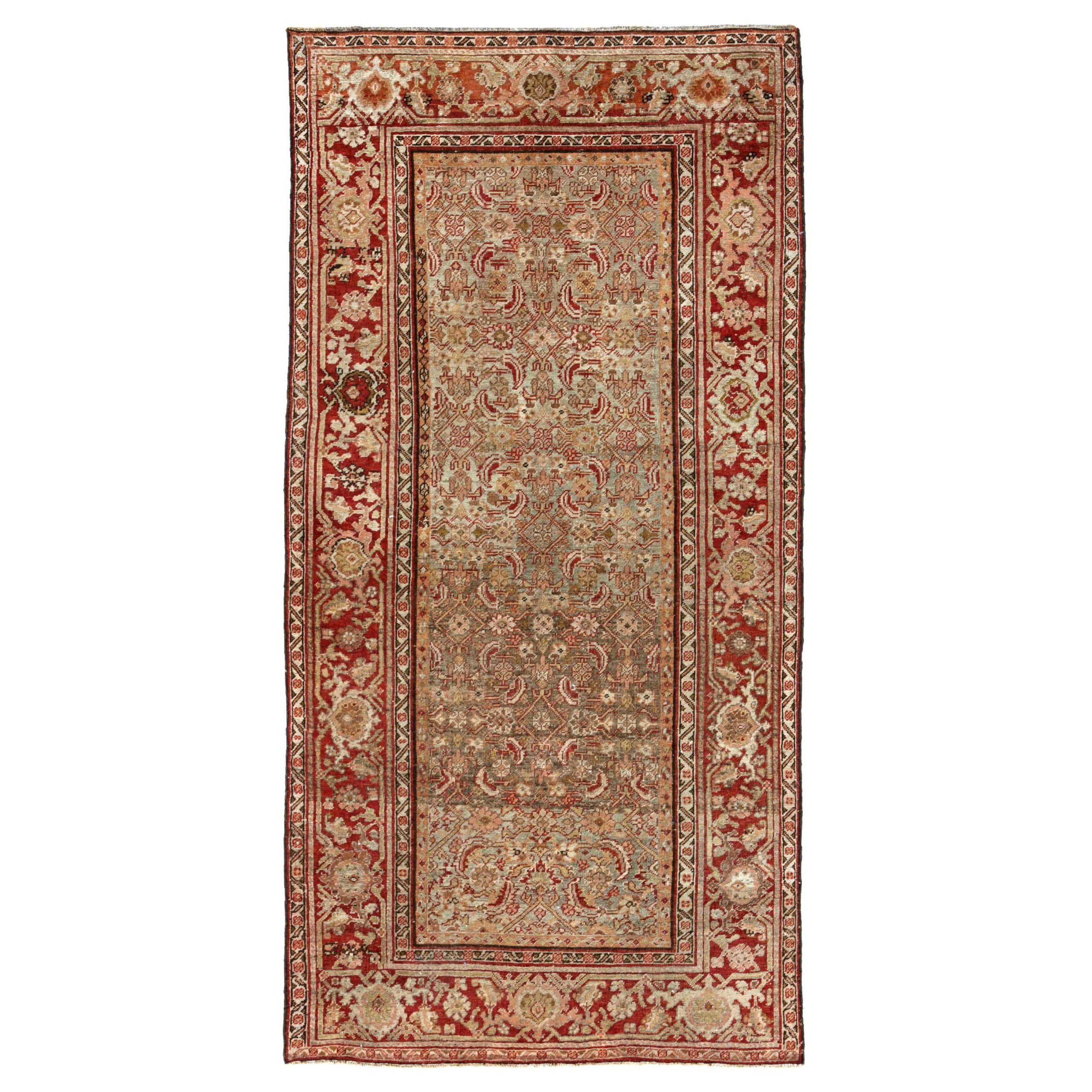 Persischer Bijar Kleiner Teppich Circa 1910 - Wolle Elfenbein Hellblau Rot Design - 91288