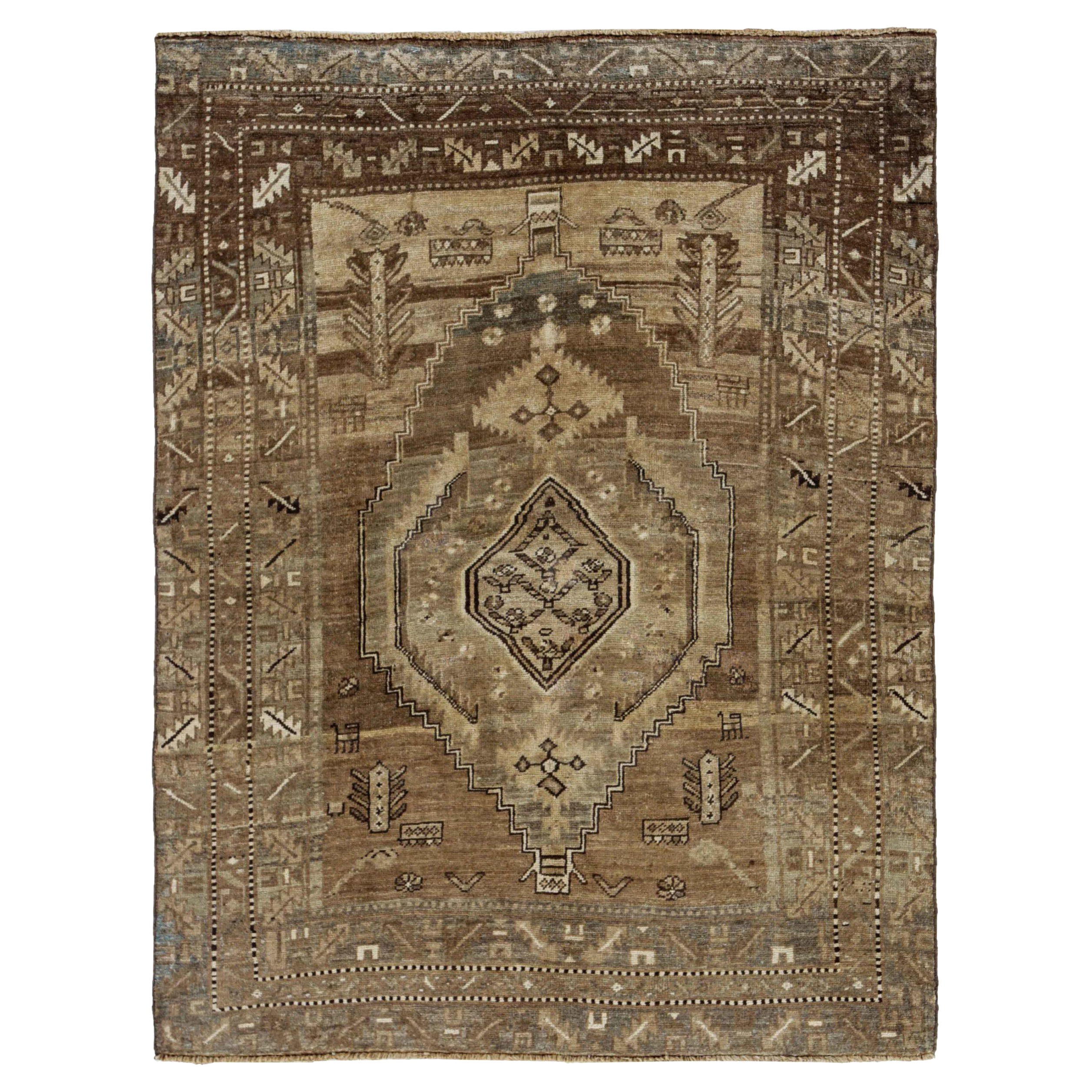 Persischer Aserbaidschan Kleiner Teppich CIRCA 1910 - Wolle Braun Elfenbein Design - 91289