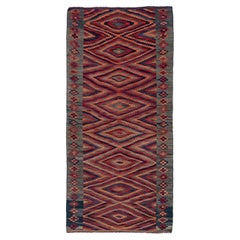 Persische Kelim-Teppiche um 1910 - Wolle Grau Marineblau Rosa Rot Design - 91302