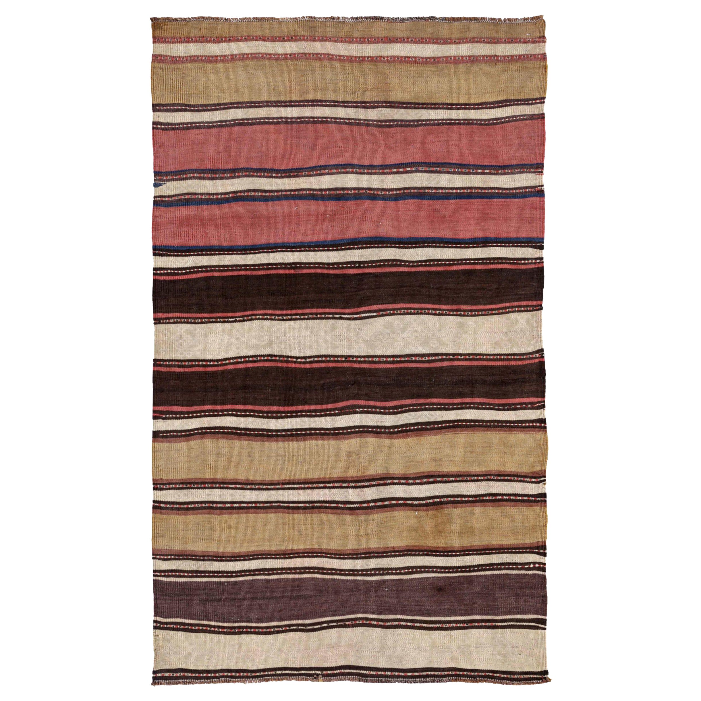 Rug & Kilim Persan Circa 1910 - Laine Brown Ivory Pink Yellow Design - 91305