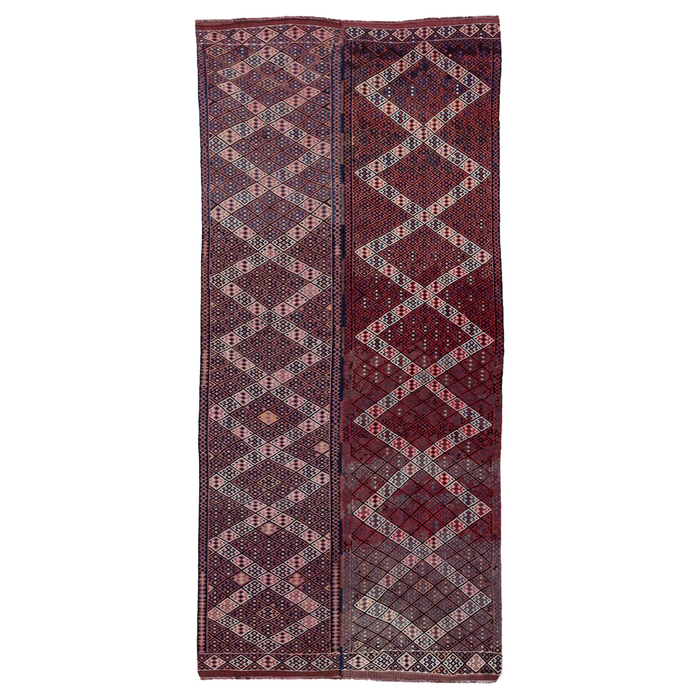 Persian Kilim Area Rugs Circa 1910 - Wool Ivory Navy Blue Red Design - 91308