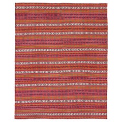 Persian Jajim Small Rug Circa 1910 - Wool Ivory Orange Pink Design - 91310