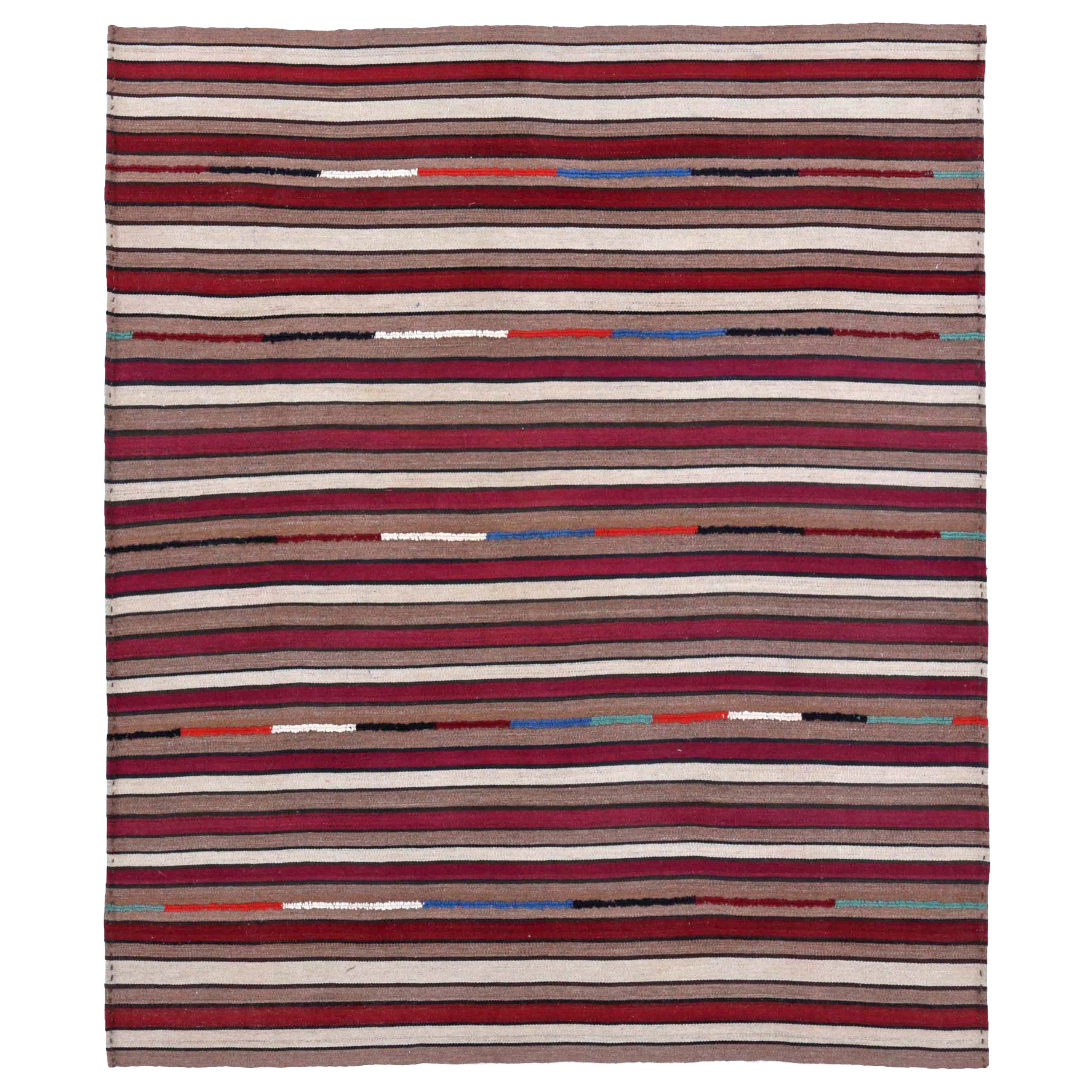 Persischer Kilim Kleiner Teppich CIRCA 1910 - Wolle Blau Braun Elfenbein Rot Design - 91326