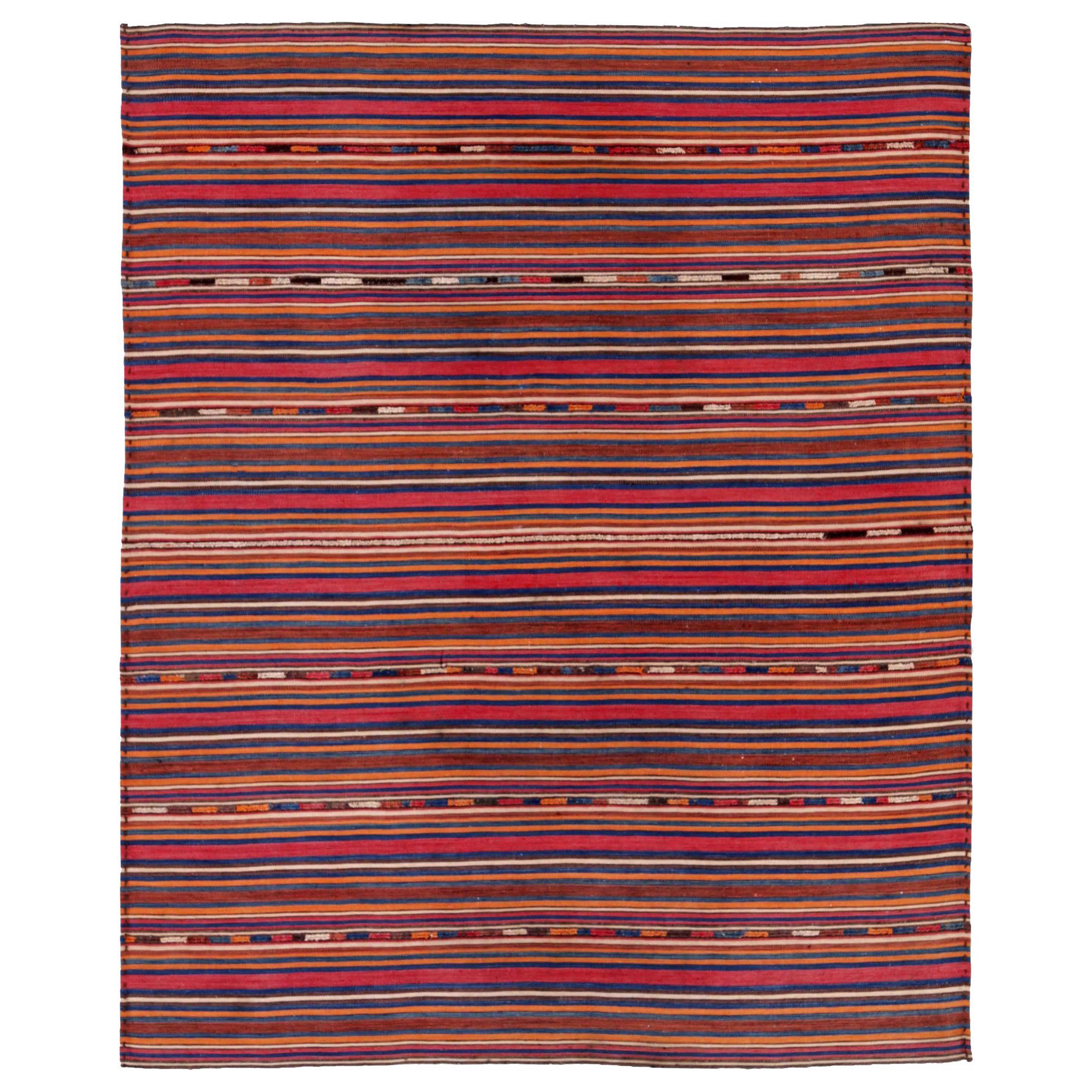 Persischer Jajim Kleiner Teppich Circa 1910 - Wolle Blau Orange Rosa Rot Design - 91315