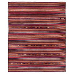Persian Jajim Small Rug Circa 1910 - Wool Blue Orange Pink Red Design - 91315