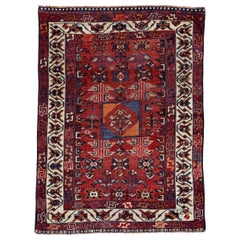 Petit tapis persan Bakhtiari datant d'environ 1910, motif en laine ivoire orange rouge - 91328