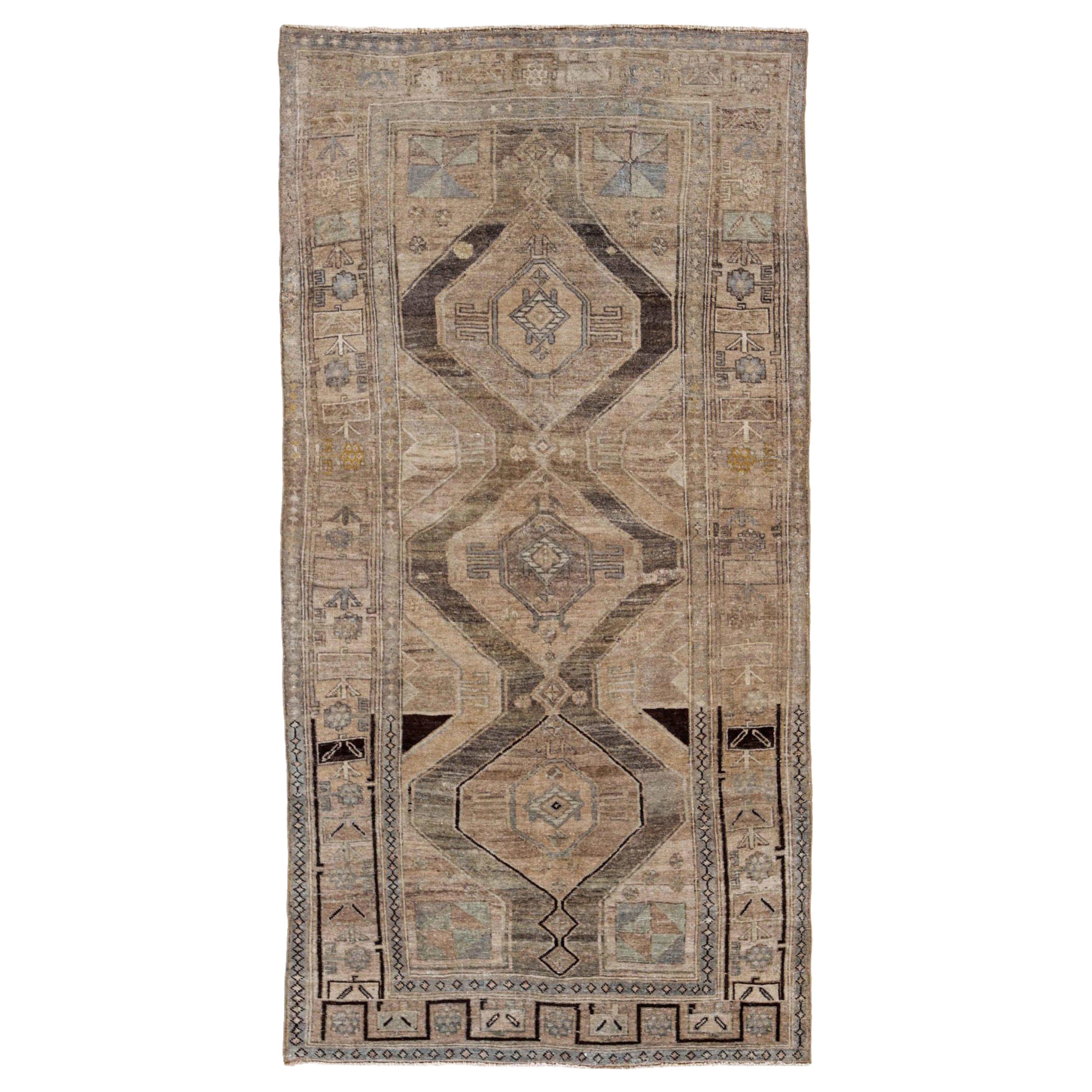 Persischer Bijar Small Teppich - Wolle Braun Elfenbein Design - 91316