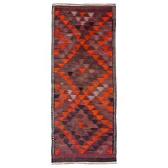 Alfombra Persa Kilim Pequeña Circa 1910 - Lana Marrón Naranja Purpel Design - 91329