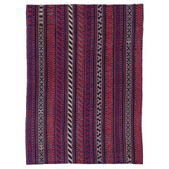 Persischer Jajim Small Rug CIRCA 1910 - Wolle Blau Braun Elfenbein Rot Design - 91343