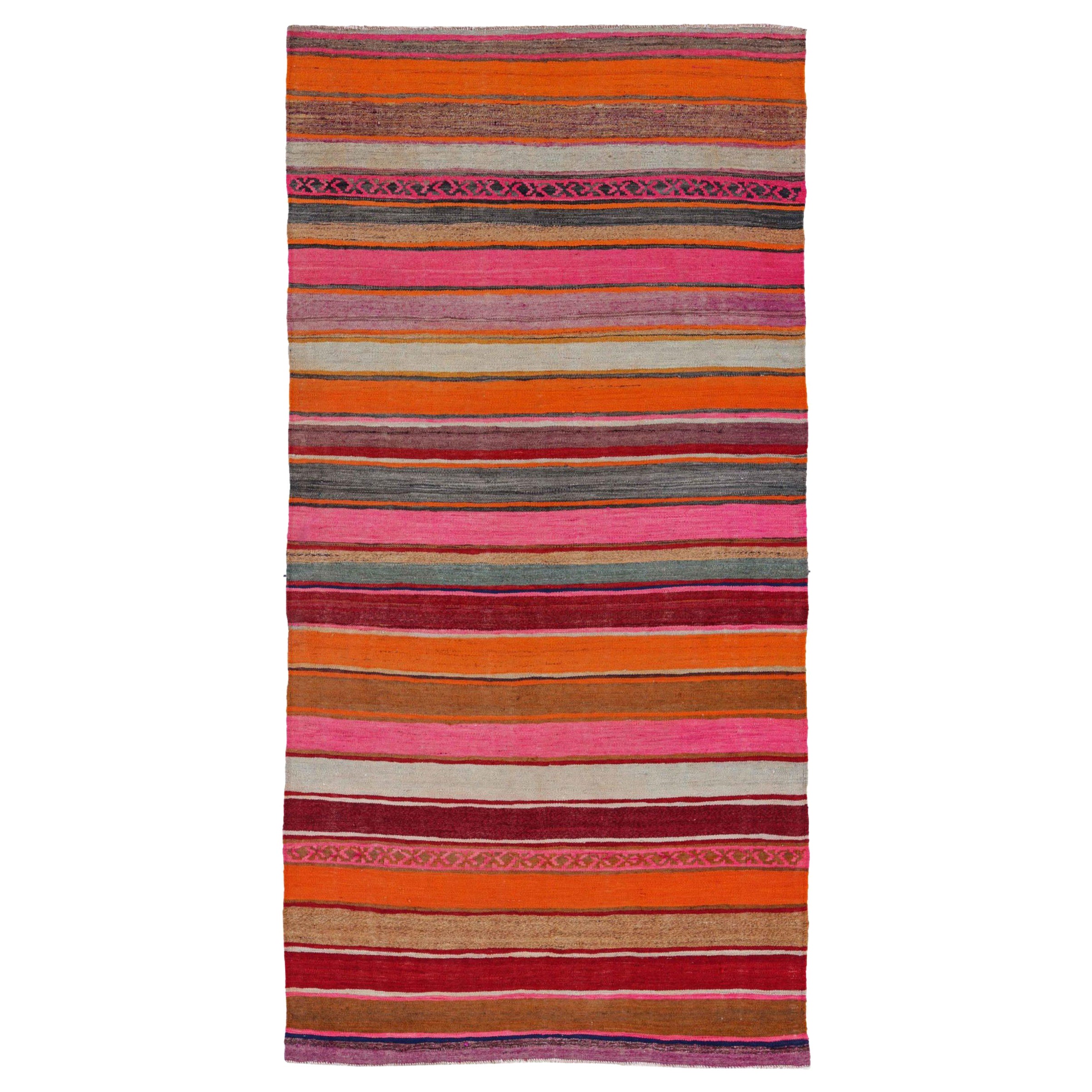 Persische Kelim-Teppiche um 1910 - Wolle Elfenbein Orange Rosa Rot Design - 91334