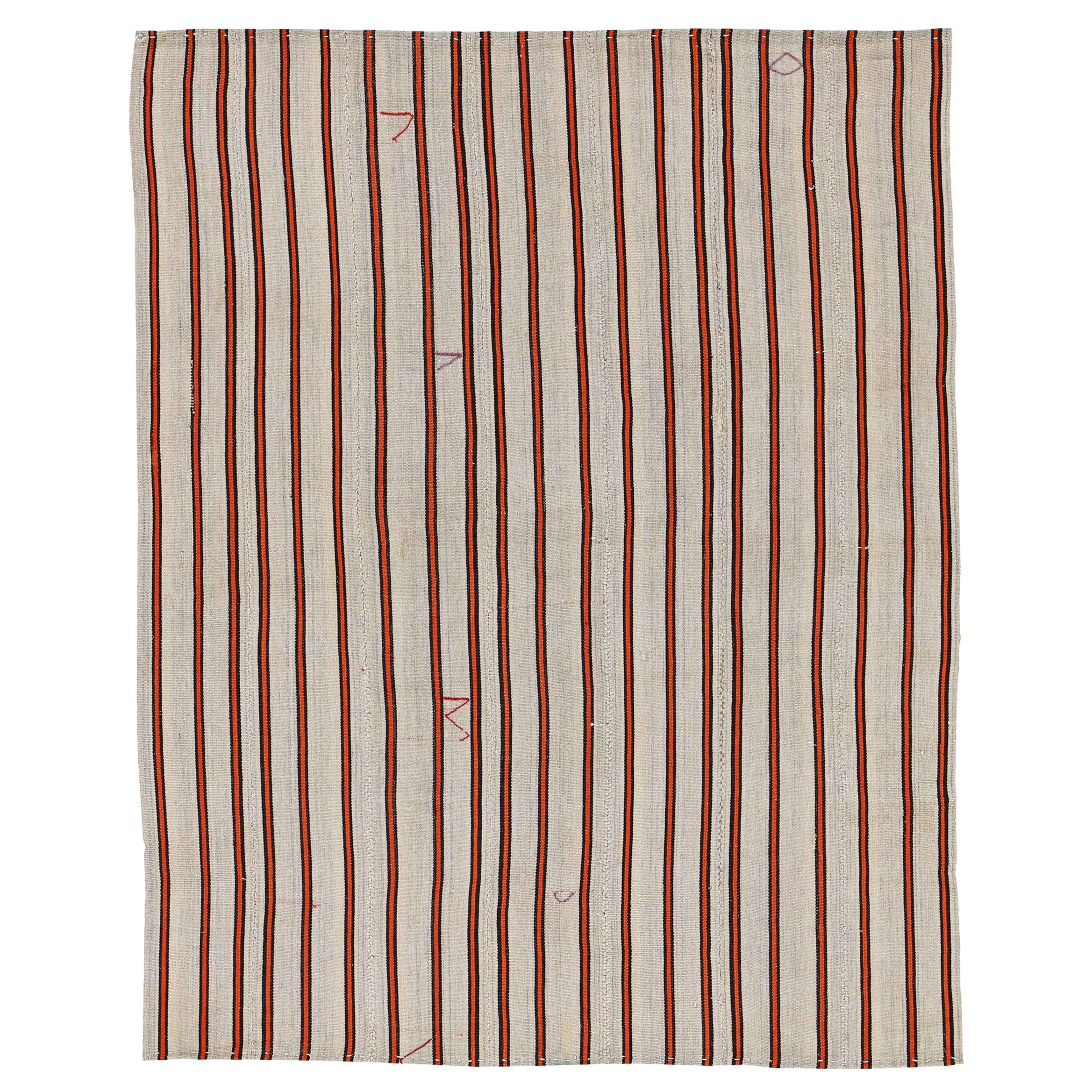 Persian Jajim Square Area Rugs Circa 1910 - Wool Brown Ivory Red Design - 91346