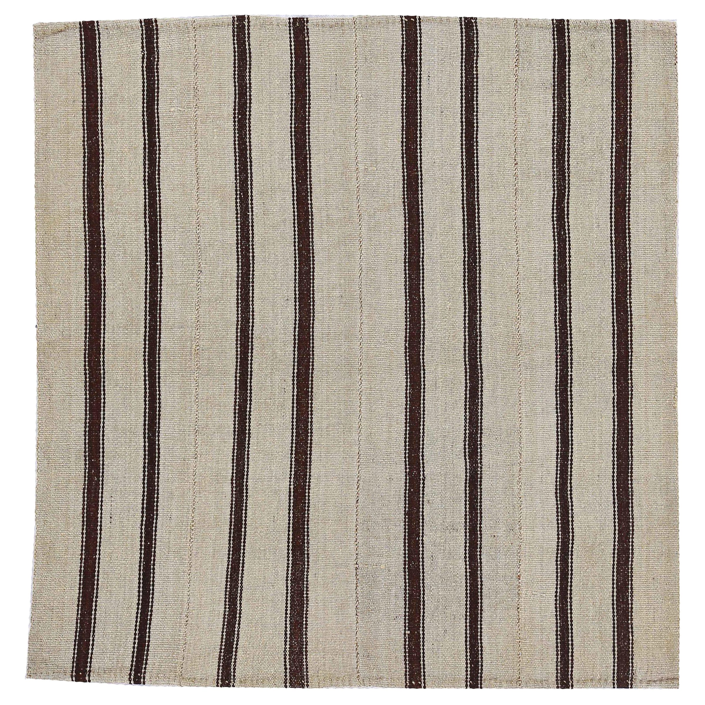 Persian Jajim Square Area Rugs Circa 1910 - Wool Brown Ivory Design - 91347 For Sale