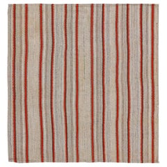 Tapis persans Kilim carrés vers 1910 - Design en laine ivoire orange rouge - 91349