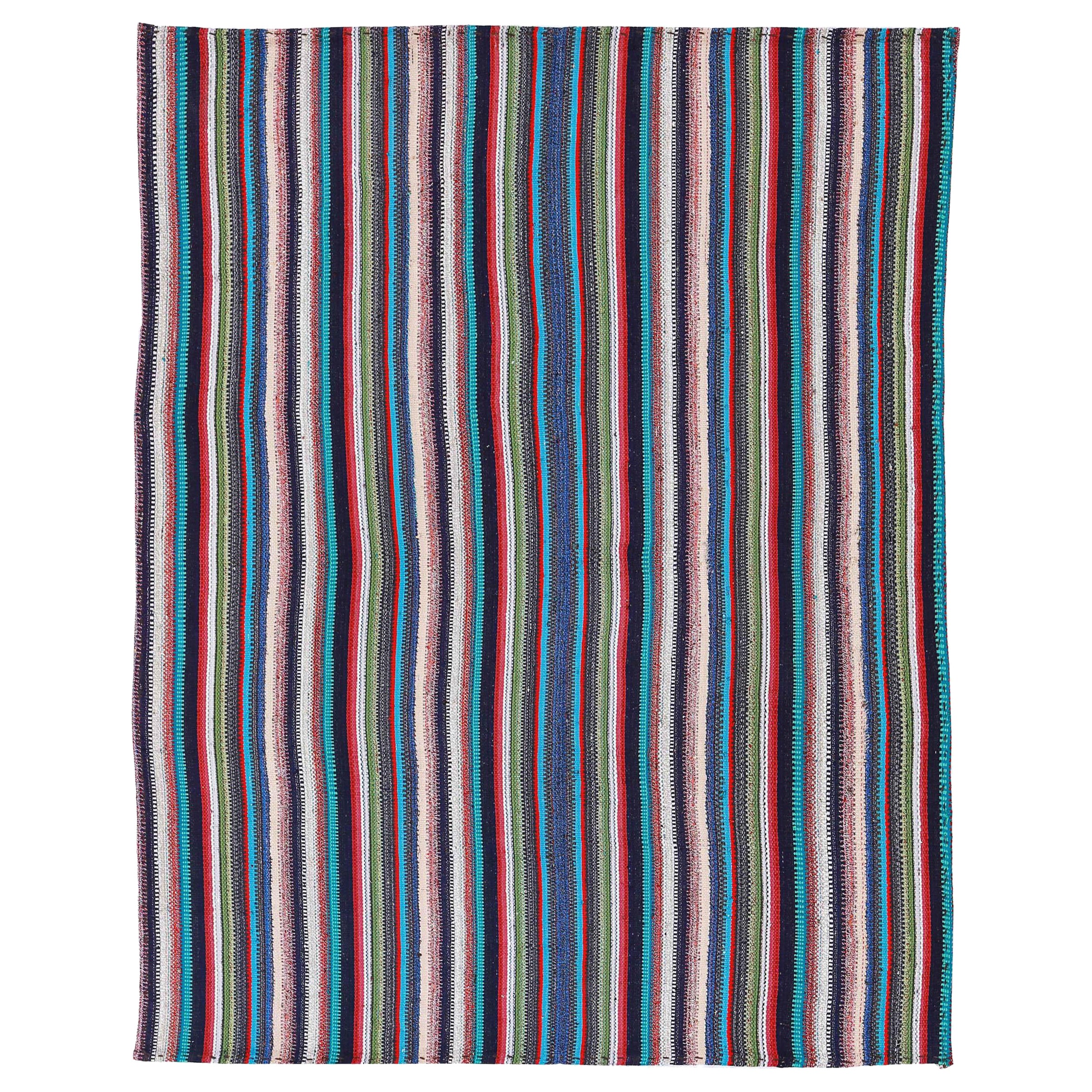 Persischer Jajim Kleiner Teppich Circa 1910 - Wolle Blau Grün Elfenbein Rot Design - 91339