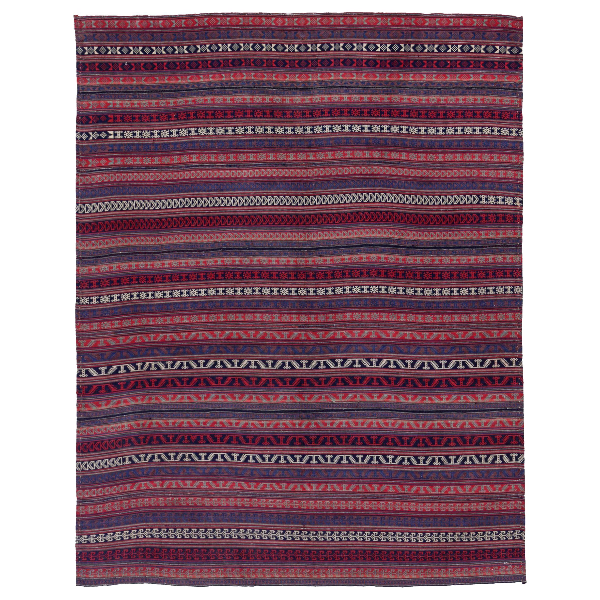 Persische Jajim Quadratische Teppiche Circa 1910 - Wolle Blau Elfenbein Rot Design - 91340