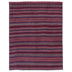 Persische Jajim Quadratische Teppiche Circa 1910 - Wolle Blau Elfenbein Rot Design - 91340