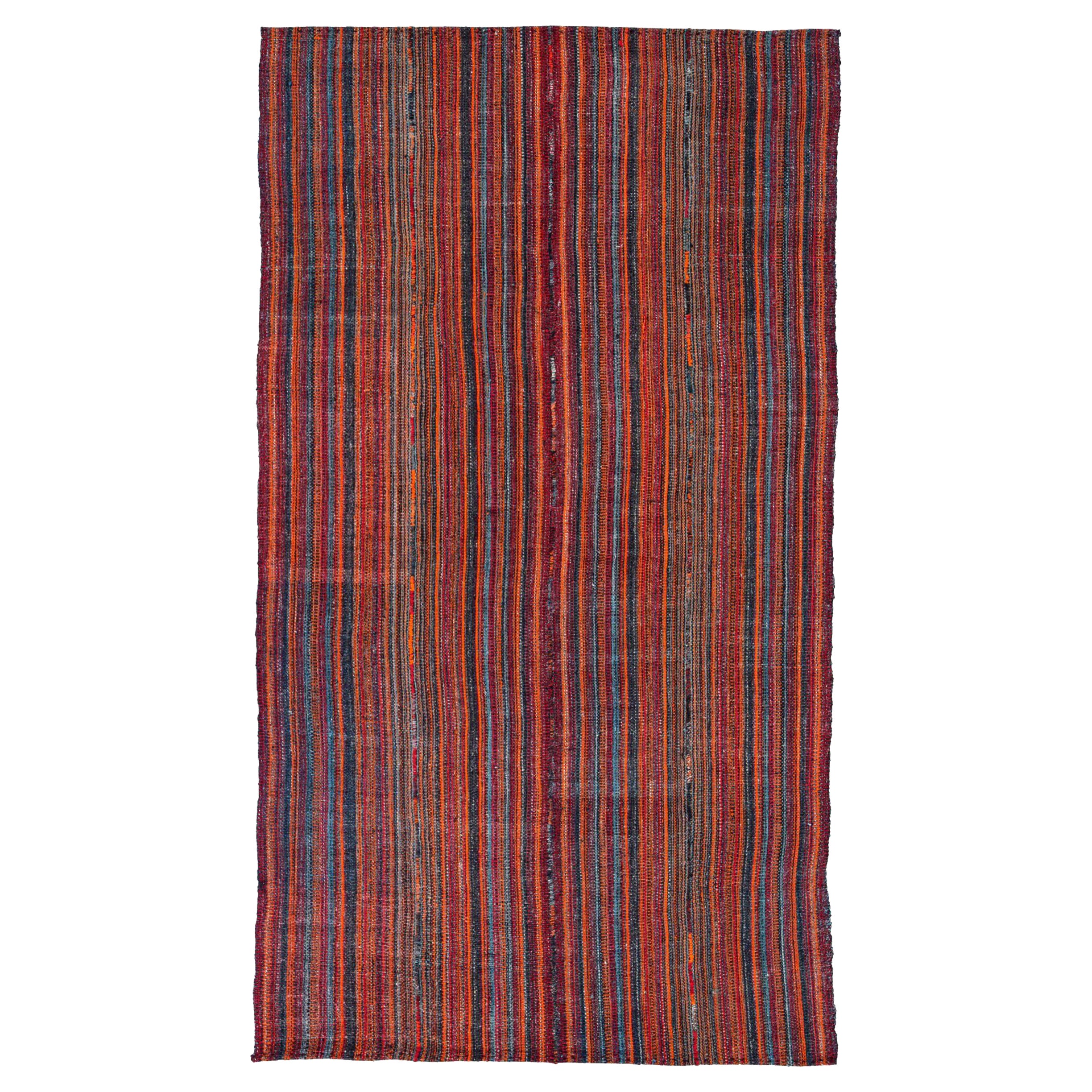 Persian Jajim Small Rug Circa 1910 - Wool Blue Orange Red Design - 91351