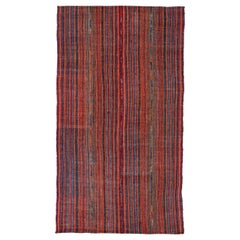 Persian Jajim Small Rug Circa 1910 - Wool Blue Orange Red Design - 91351