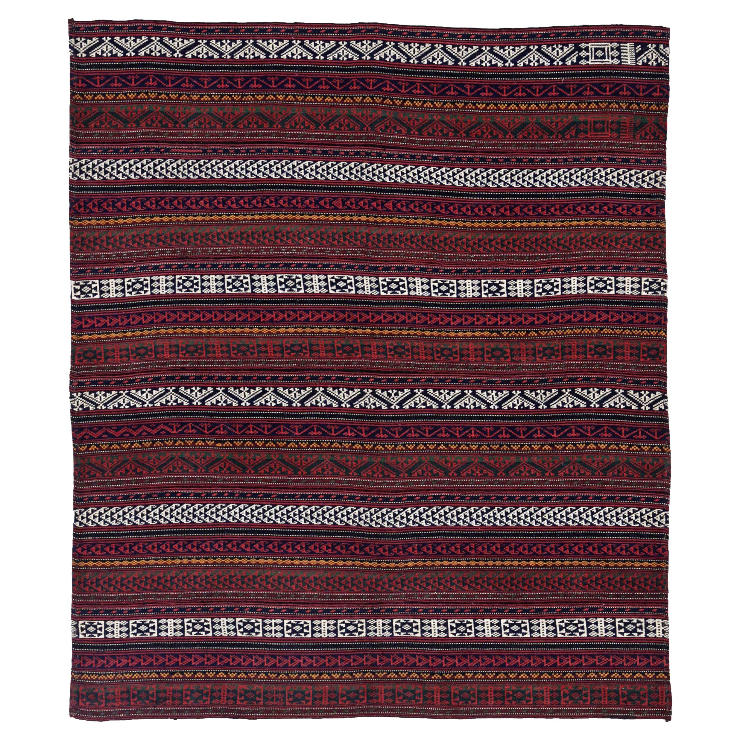 Persischer Jajim Kleiner Teppich CIRCA 1910 - Wolle Elfenbein Rot Gelb Design - 91341