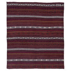 Persian Jajim Small Rug Circa 1910 - Wool Ivory Red Yellow Design - 91341