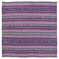 Persian Jajim Square Area Rugs Circa 1910 - Wool Blue Ivory Purpel - 91342