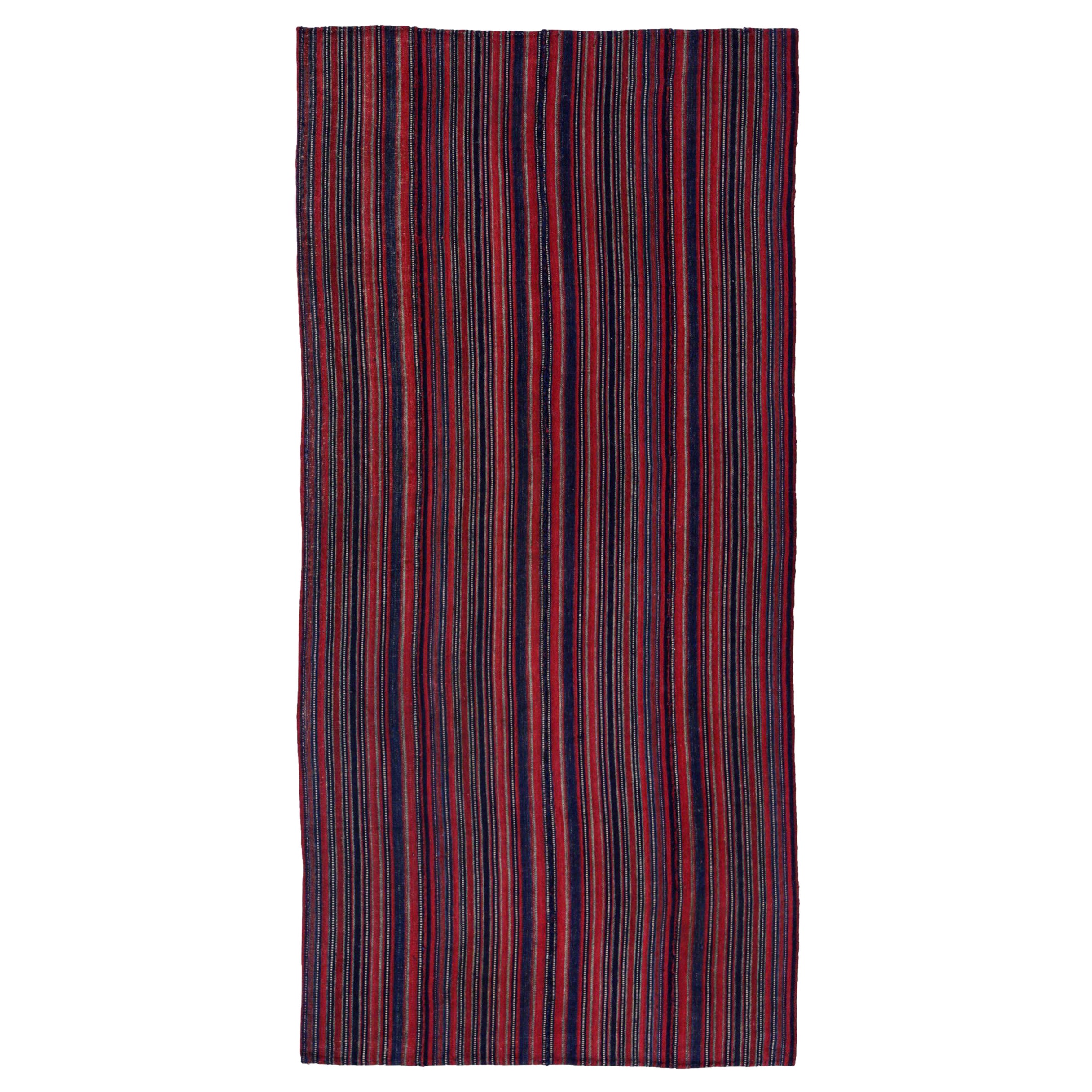 Persischer Jajim Kleiner Teppich Circa 1910 - Wolle Marineblau Rot Design - 91364