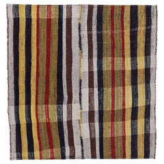 Persian Jajim Square Area Rugs Circa 1910 - Wool Brown Green Yellow - 91365