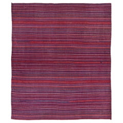 Persian Jajim Small Rug Circa 1910 - Wool Blue Orange Red Design - 91380