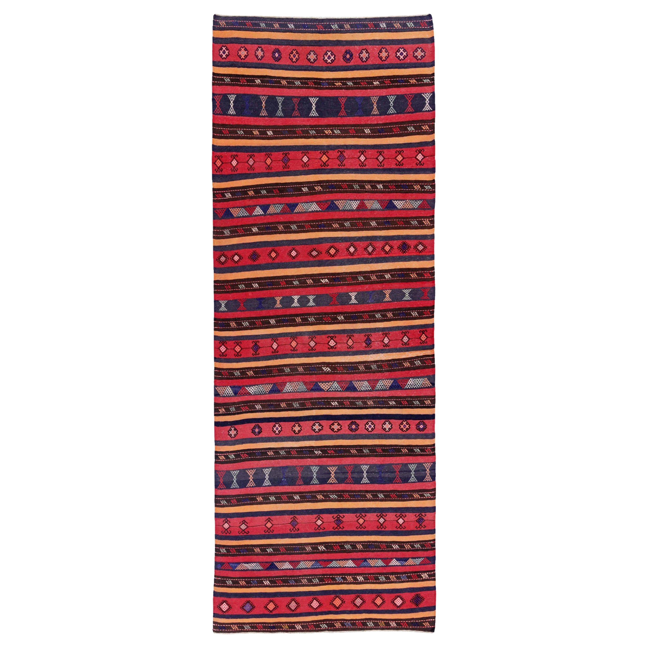 Persian Kilim Area Rugs Circa 1910 - Wool Blue Pink Red Yellow Design - 91385