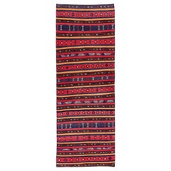 Persian Kilim Area Rugs Circa 1910 - Wool Blue Pink Red Yellow Design - 91385