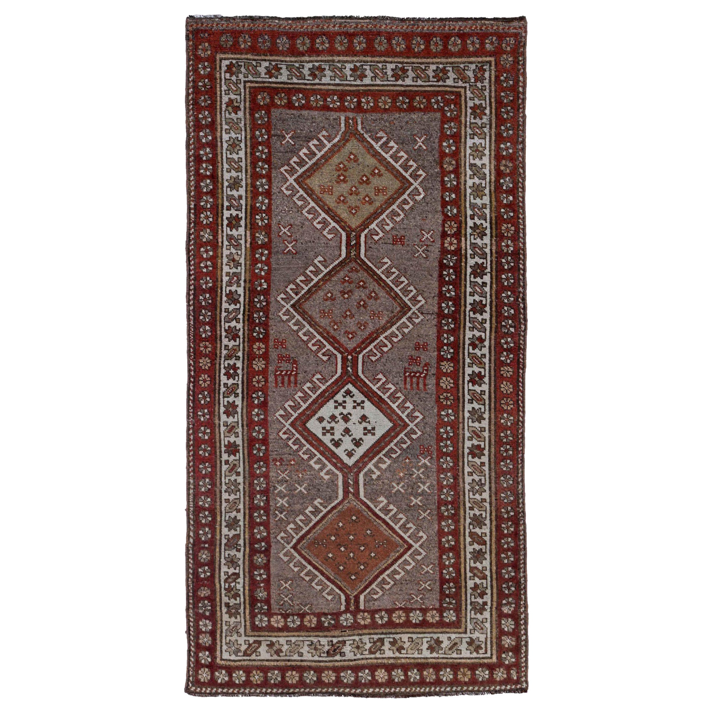Persischer Bijar Kleiner Teppich Circa 1940 - Wolle Elfenbein Rot Design - 91419