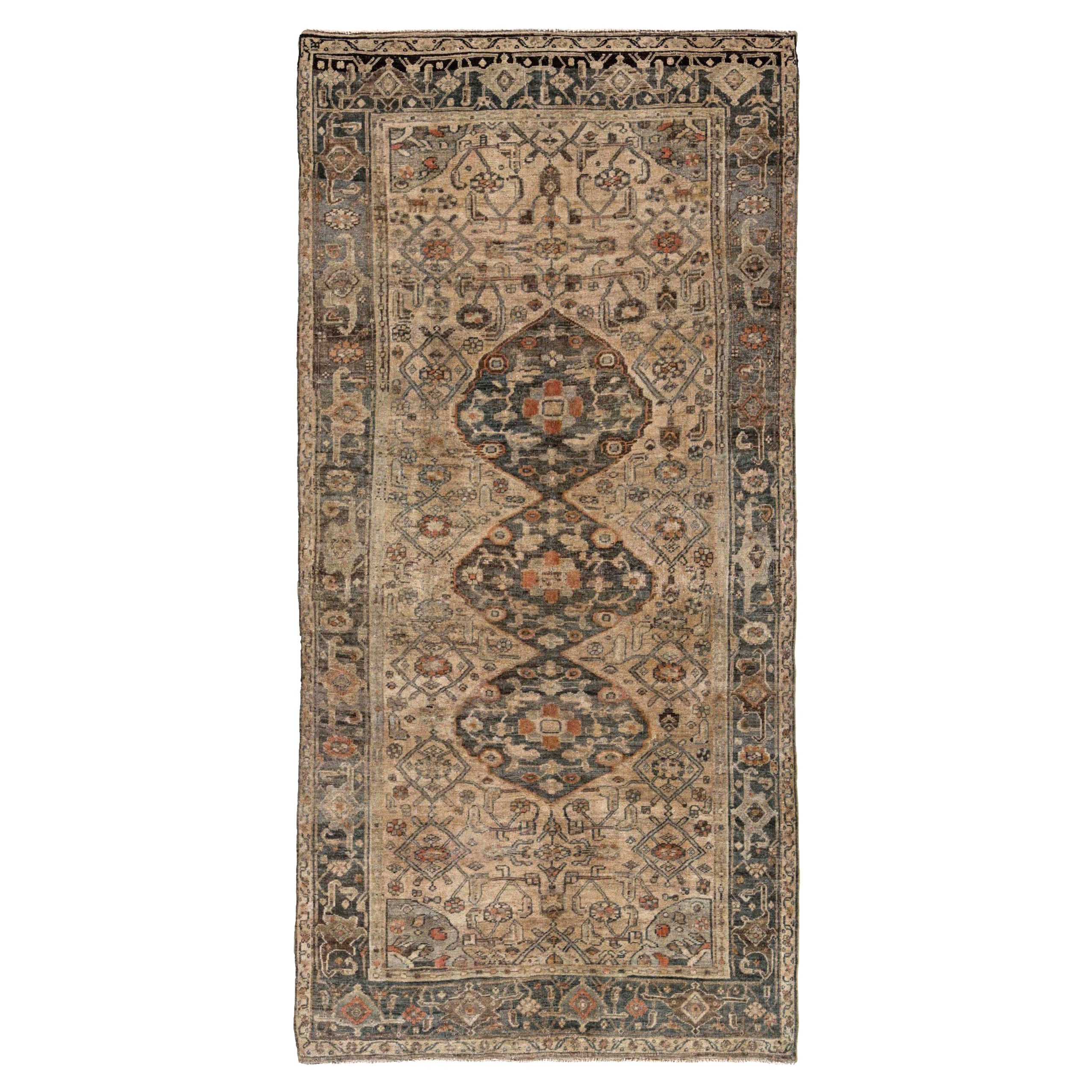 Persian Bijar Small Rug - Wool Brown Ivory Design - 91422
