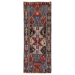 Persische Kilim Area Rugs CIRCA 1910 - Wolle Blau Elfenbein Rot Gelb Design - 91423