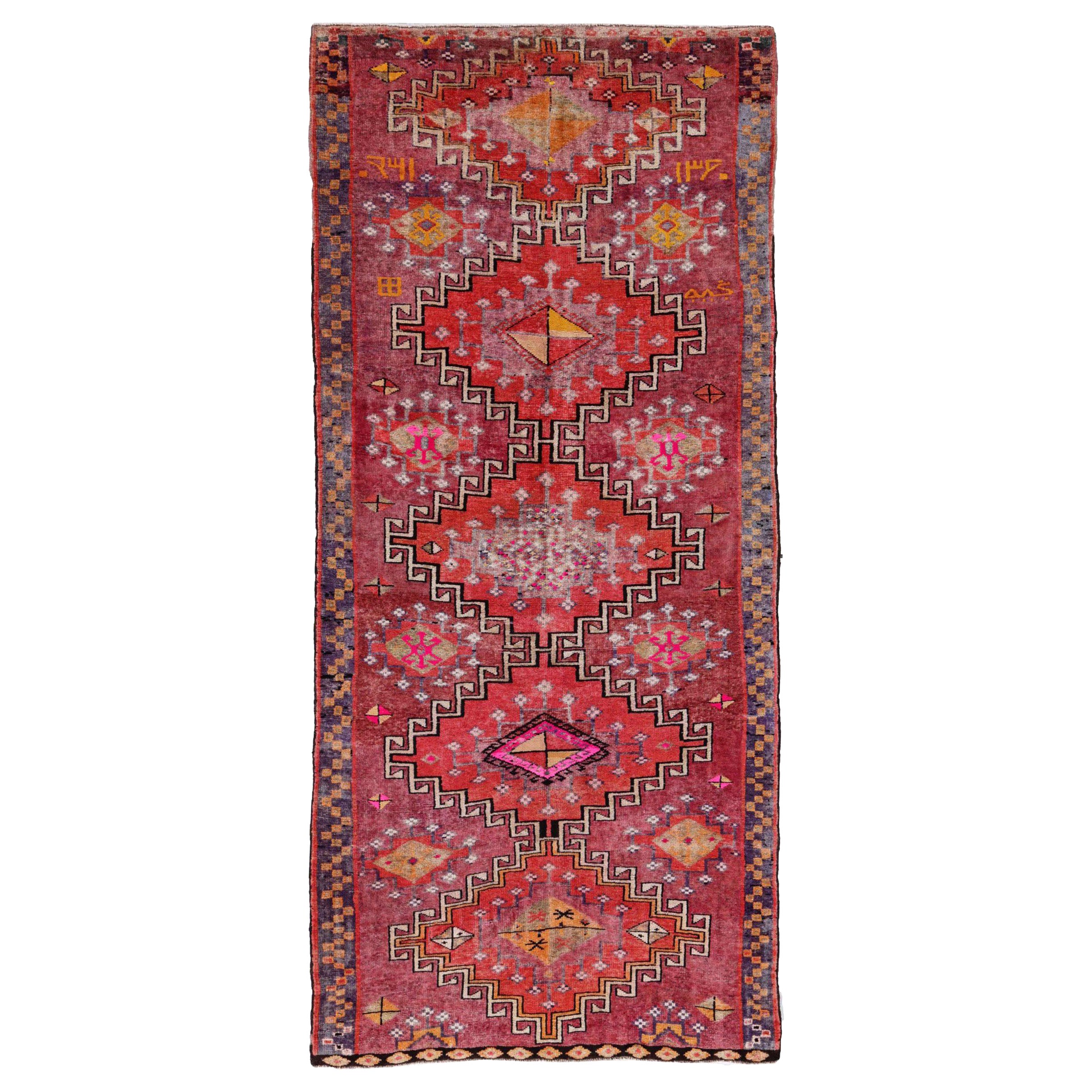 Persischer Aserbaidschan Kleiner Teppich - Wolle Elfenbein Rosa Rot Gelb - 91412