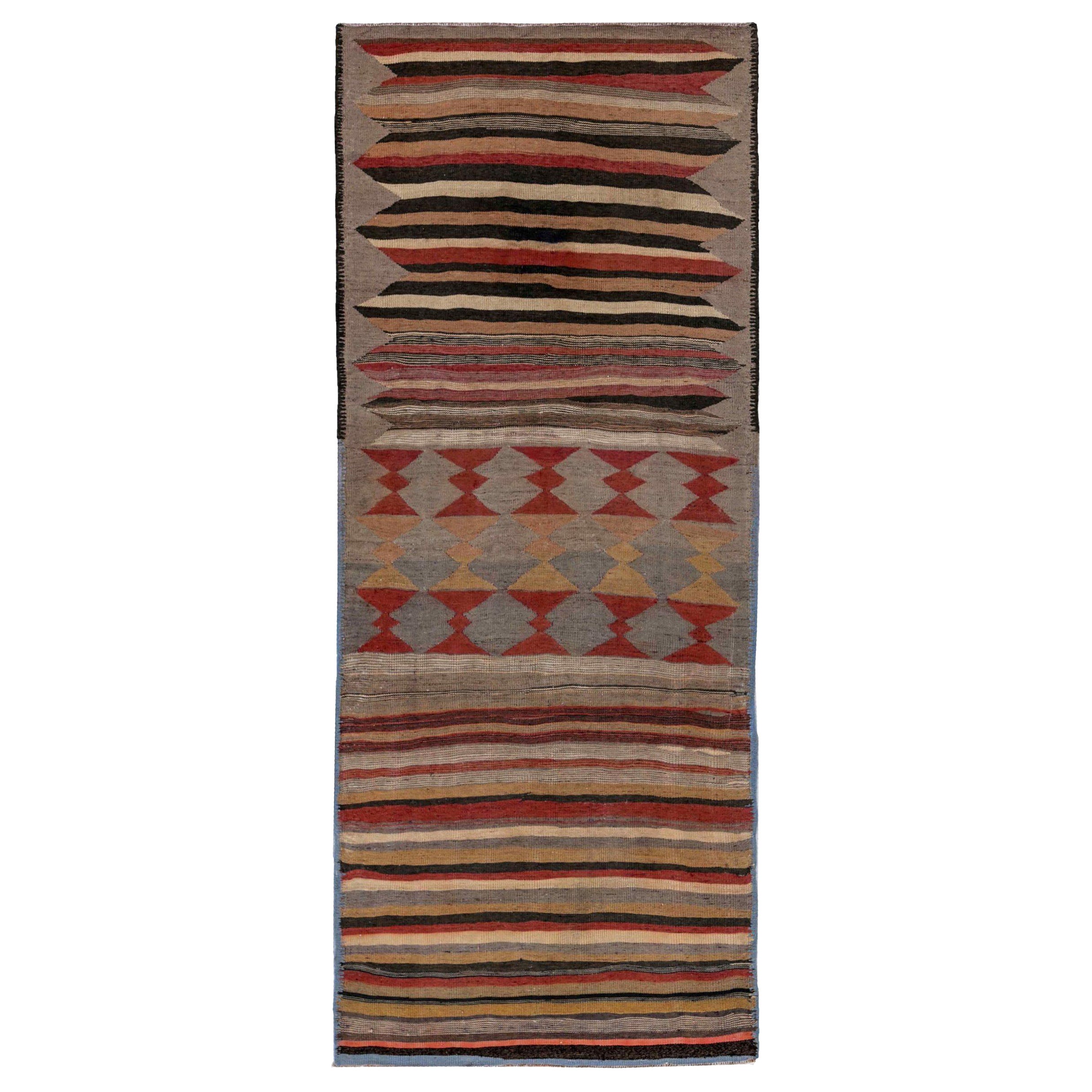 Persischer Kilim Small Rug CIRCA 1910 - Wolle Braun Grau Rot Gelb Design - 91424