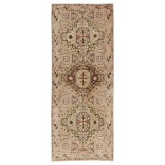 Persisch Aserbaidschan Läufer Teppich Circa 1910 - Wolle Braun Grün Elfenbein Design - 91414