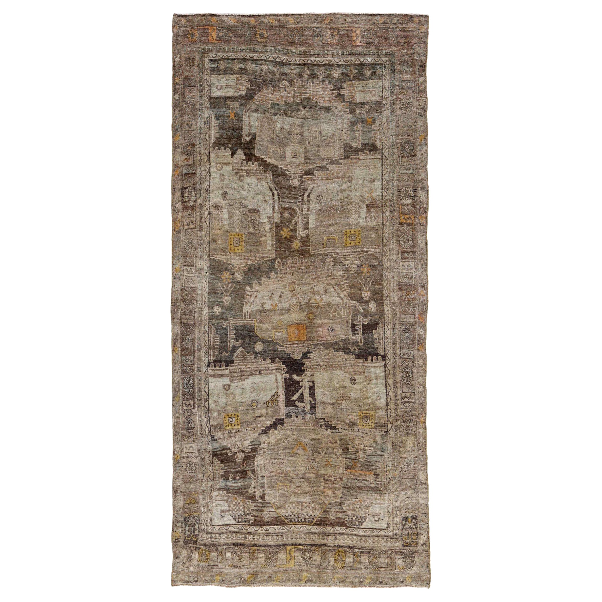 Persischer Bijar Small Teppich - Wolle Braun Elfenbein Gelb Design - 91415