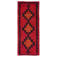 Rug & Kilim Kilim Persan Circa 1910 - Laine Noir Orange Rouge Design - 91453
