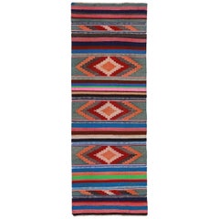 Persian Kilim Small Rug Circa 1940 - Wool Gray Green Ivory Orange Red - 91440