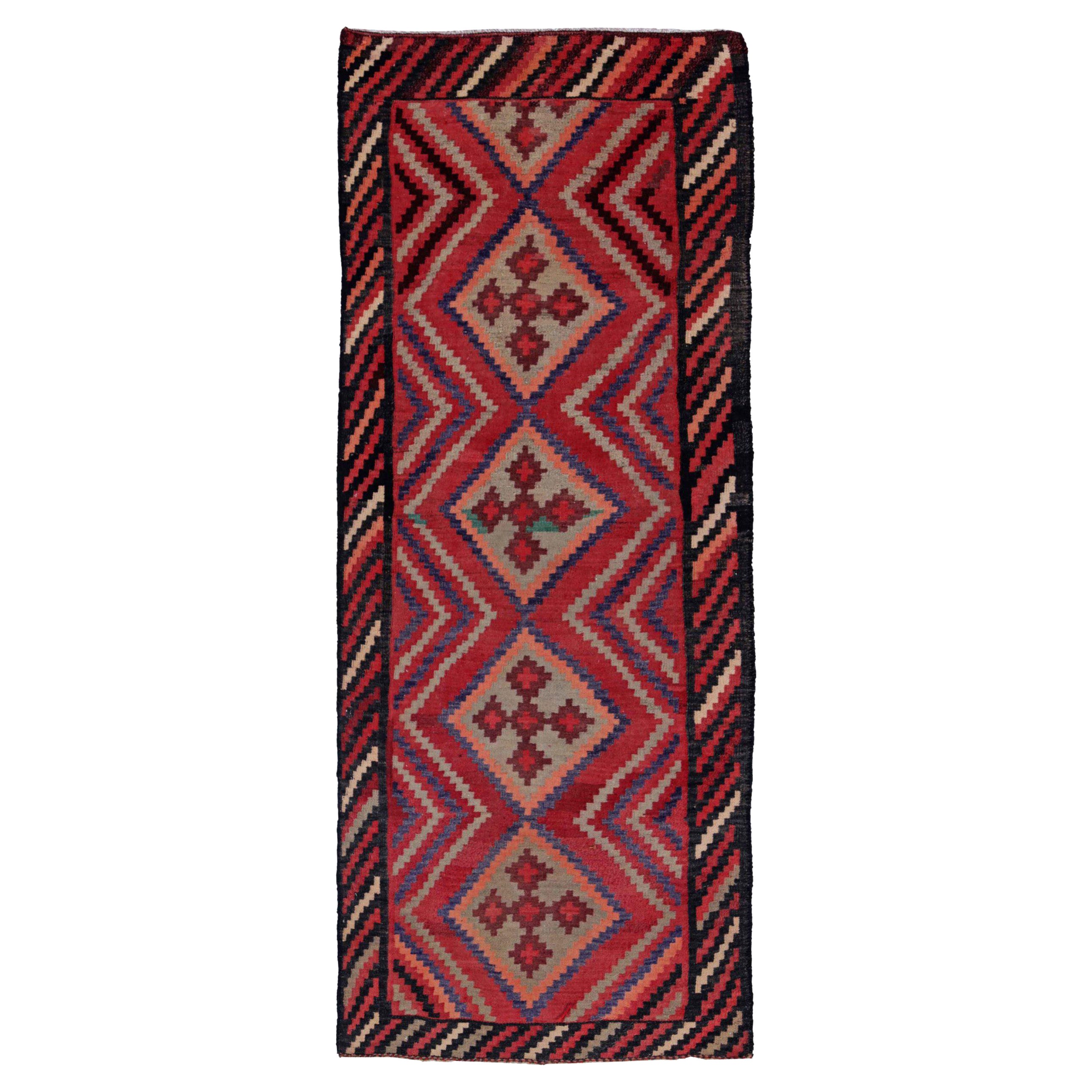 Persische Kelim-Teppiche um 1910 - Wolle Blau Elfenbein Rosa Design - 91454