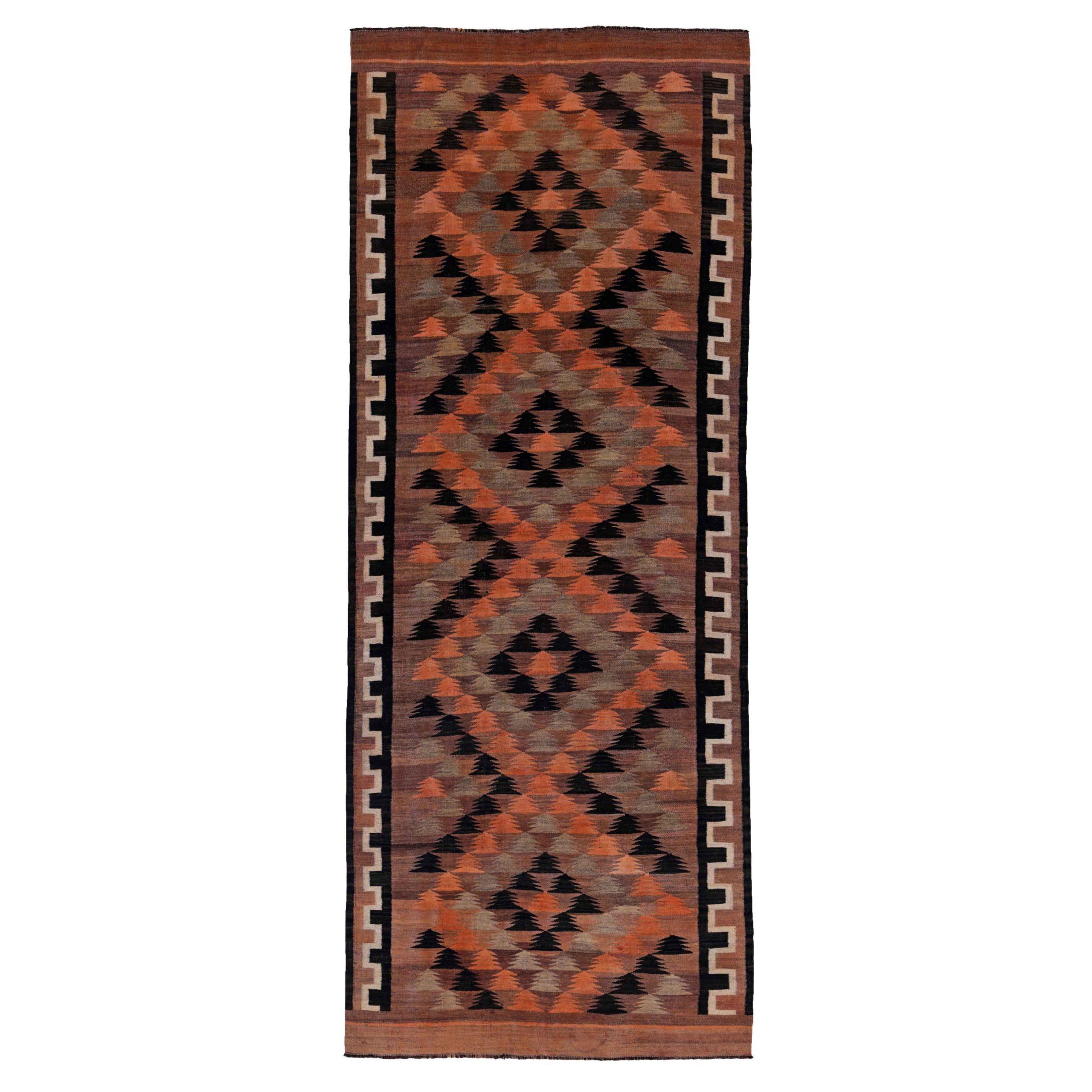 Persische Kilim Area Rugs CIRCA 1910 - Wolle Schwarz Braun Orange Design - 91455