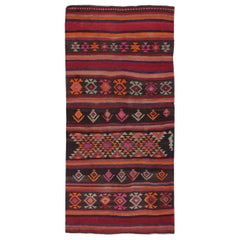 Persian Kilim Small Rug Circa 1910 - Wool Brown Ivory Orange Pink Red - 91459