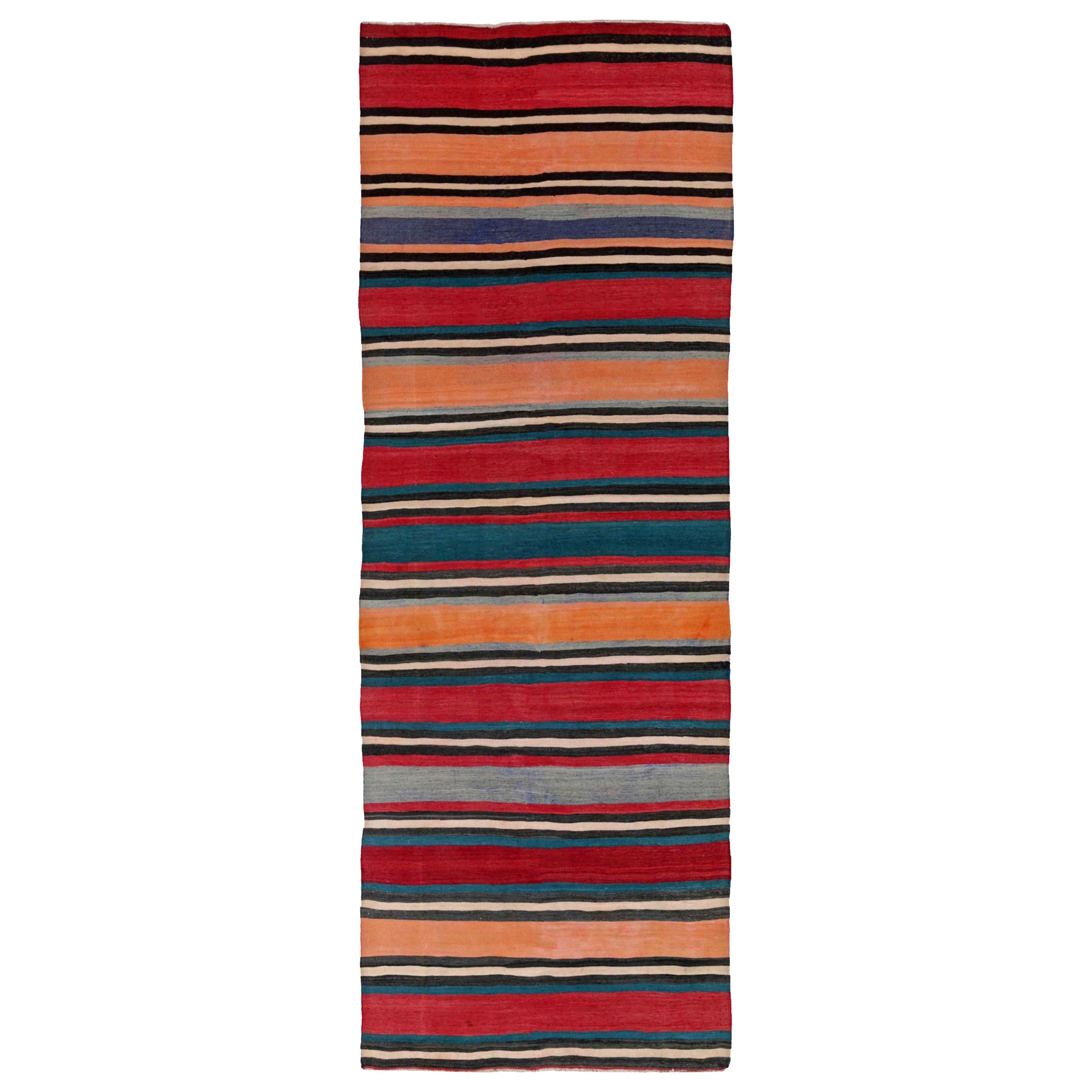 Alfombra Persa Kilim Circa 1910 - Lana Azul Naranja Rojo Diseño - 91470