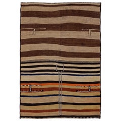 Persian Kilim Small Rug Circa 1910 - Wool Black Brown Ivory Orange - 91461