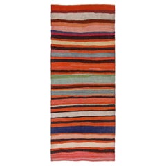 Petit tapis persan Kilim datant d'environ 1910 - Design en laine bleu ivoire orange rose - 91473